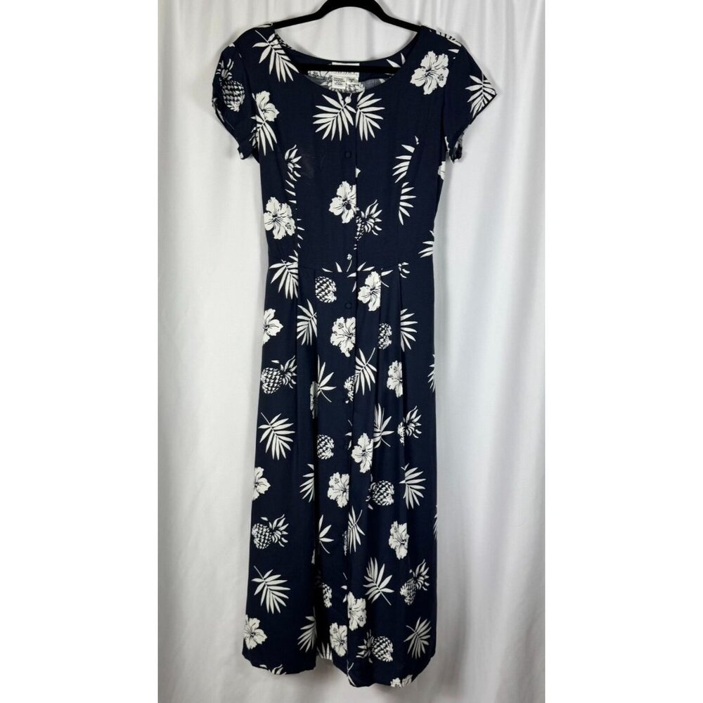 Vtg Apart Impressions Tropical Button Up Midi Dress Resort Vacation 8P Flawed